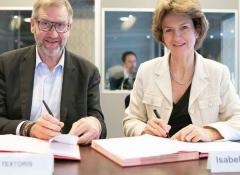 ENGIE's European Works Council secretary Robert Textoris and ENGIE's CEO Isabelle Kocher